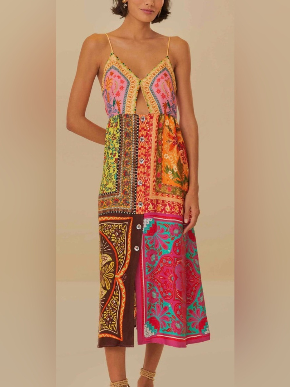 Farm Rio Mixed Scarves Midi Dress